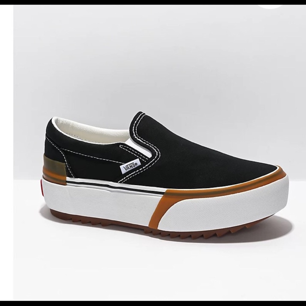 Vans slip on stacked in black and gum. One wear. Size 8